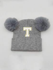1Pc A-Z Letter Knit Newborn Baby Hat Kids Beanie Cap For Boys Girls Infant Accessories Children Hats Elastic 0-3Y Toddler Girl Boy Hat Birthday Gift For Winter Spring - Grey - View 9