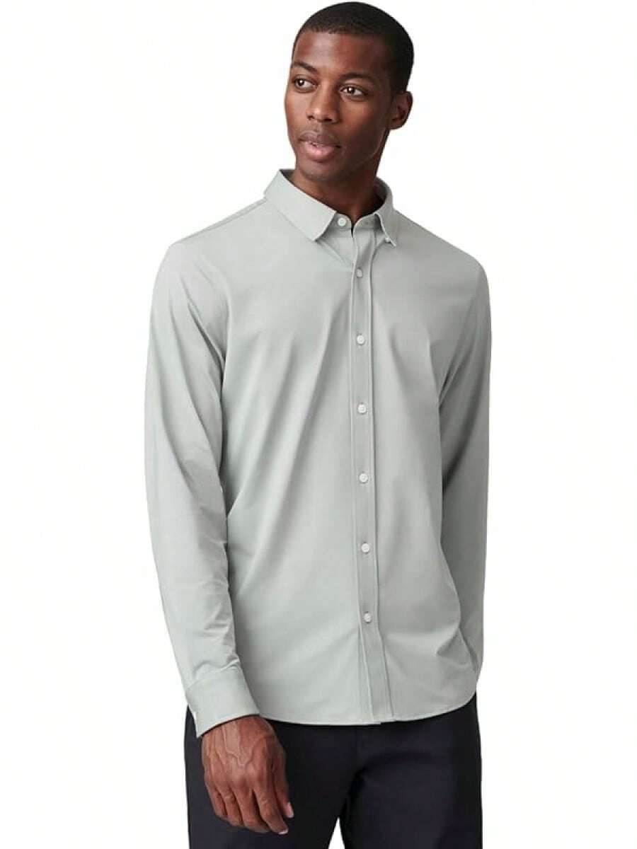 Men's Commuter Shirt, Performance Dress Shirts For Men, Machine Washable, Wrinkle Resistant, Slim Fit Button Down Shirthalloween - Sage Green Oxford - View 1