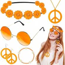 6 Pcs Hippie Costume Accessories Set Boho Peace Sign Daisy Flower 60s 70s Party Favors Decor Groovy Party Women