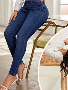 pantalon para dama mujer skinny stretch tiro alto entubado mezclilla premium buena calidad super orma - Azul - Ver 2
