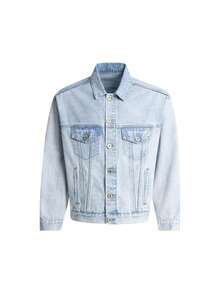 MT99 MT99 Classic Original Denim Blue Jacket, American Casual White Button Lapel Unisex Bomber