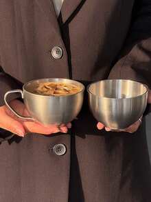 1pc Retro American Style 304 Stainless Steel Coffee Cup & Saucer Set, European Industrial Metal Cup For Latte, Afternoon Tea