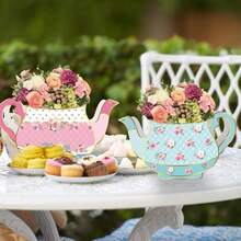 24 Pieces Tea Party Decorations Flower Boxes Spring Theme Princess Party Centerpiece Decorations 4 Style Cute Teapot Shape DIY Flower Box For Birthday Mother's Day Wedding Shower Party Table Decor - 彩色 - 查看 4