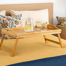 Multipurpose Bamboo Lap Tray – Foldable Bed Table With Carrying Handle & Stable Folding Legs – Perfect For Breakfast, Work, Or Snacks On Sofa Or In Bed (50 X 30 X 24 Cm) - Wood - View 7
