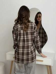 Women's Casual Long Sleeve Single-Breasted Plaid Shirt With Pockets, Autumn Spring - Multicolor - View 3