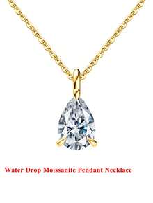 1 Stück 100% 925 Sterling Silber 14k Gold 1ct/2ct Wassertropfen Schliff Moissanit Diamant Anhänger Halskette, zeitloses Schmuckstück für Frauen, Herren Halskette für Hochzeit, Party und Bankett, 2025 Modeschmuck - Wassertropfen - Übersicht 4