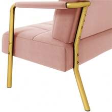 Butterslay 1pc Upholstered Accent Chair Modern Velvet Chair With Golden Metal Legs & Cozy Pillow, Leisure Arm Chair For Home Office - Hồng - Xem 8