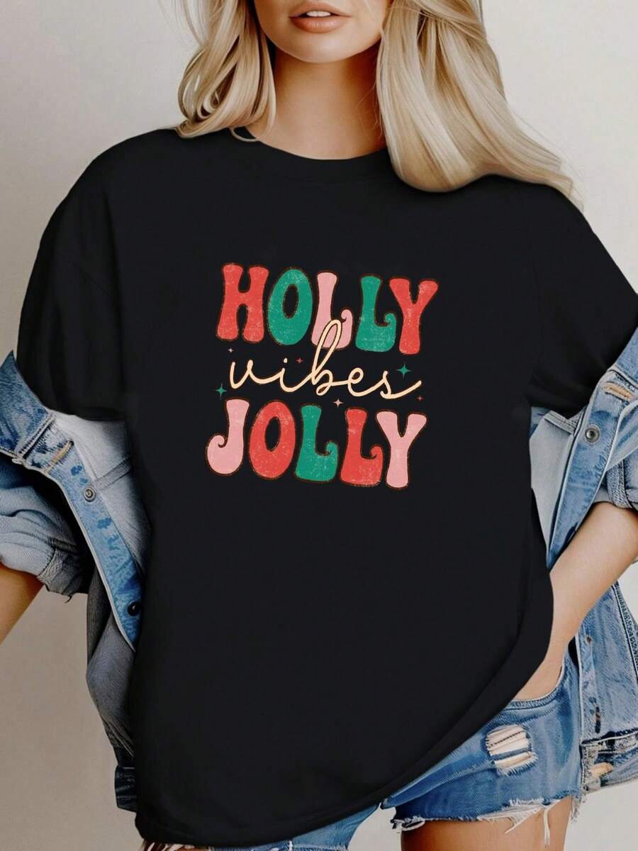 180g pure Cotton Have A Holly Jolly Christmas Shirt,Christmas Shirt,It is the Most Wonderful Time Of The Year,Matching Family Shirt,Family Matching Tee Casual Women Top Graphic Tees Stylish Comfortable Print Round Neck Short Sleeve female Breathable graphic - Negro - Ver 1