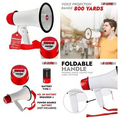5 Core Megaphone Bullhorn Speaker 30W Bull Horn Power Cheer Megafono 800 Feet Range Loudspeaker Siren Recording Handle Baseball Cheerleading - 6R
