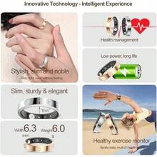 FONADA Smart Ring Ultra Narrow Heart Rate Monitor Comfortable Sleep Ring Health Fitness Tracker Pedometer Step Counter Calories Waterproof Ladies Smart Rings For Women Men Anillo Inteligente, Ideal Father's Day, Mother's Day And Birthday Gifts, Free Shipping - 銀色 - 查看 12