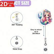 بكرة شارة أكريليك مسطحة 2D بشكل حورية البحر - حامل بطاقة هوية قابل للسحب مع سلسلة معدنية قابلة للتمديد 2D لامعة، مناسبة للمكتب والمستشفى والمدرسة والاستخدام الخارجي. مثالية كإكسسوار زخرفي أو هدية للموظفين/الممرضات/المعلمين/المتطوعين في ملابس العمل | هدية عيد