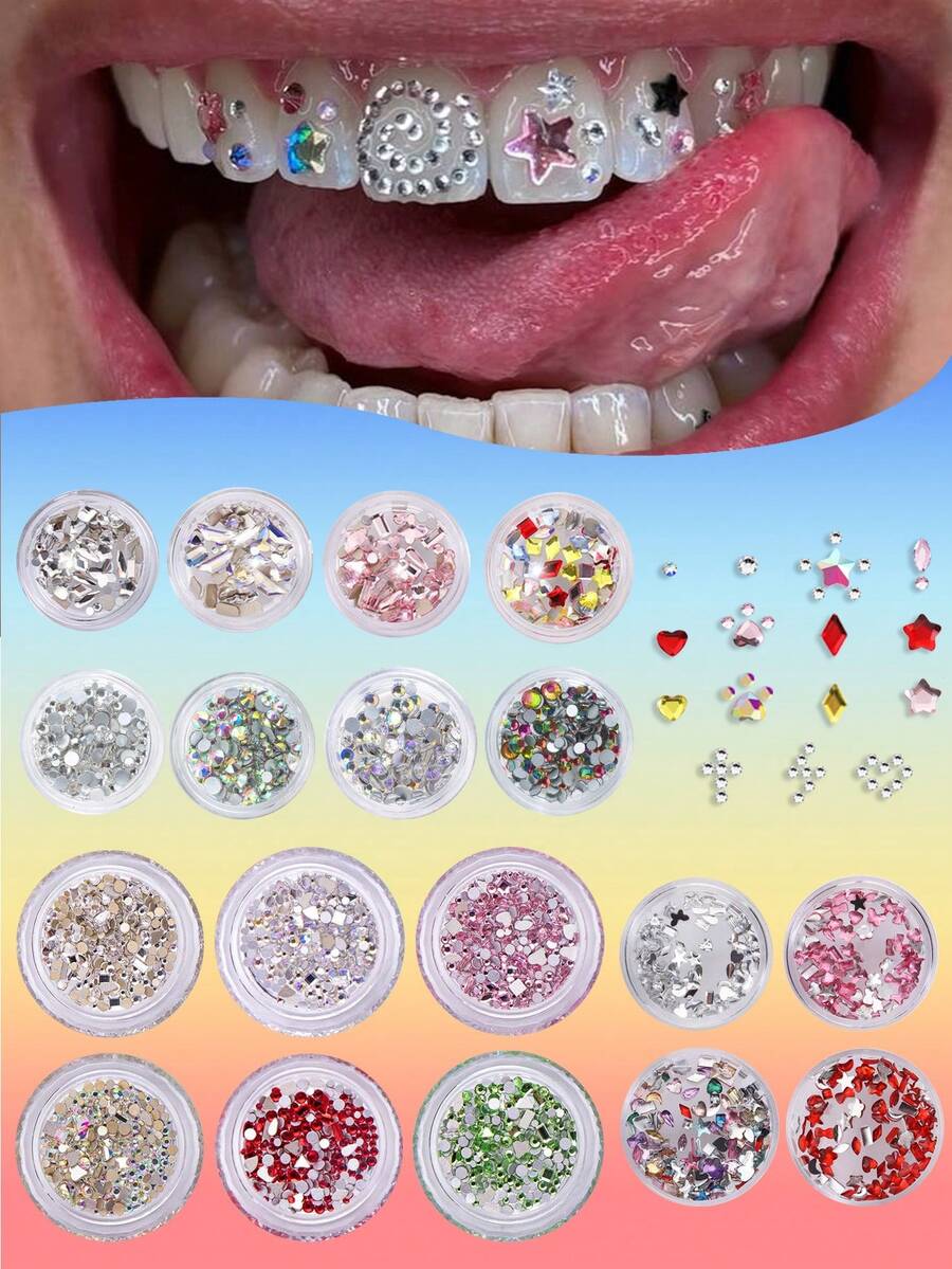 novani 230pcs Tooth Gem Kit, Rhinestone Tooth Jewelry Decoration Kit,Fashion Unisex Tooth Accessories, Sparkling Crystal Tooth Gem, Easy To Install , Durable - Multicolor - View 1