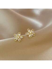 1 Pair / Vintage And Elegant RAL Rhie Stud Earrings, Suitable For Daily Wear And Gift Giving, A Perfect Choice For Valentine's Day Gifts - 金色 - 查看 2