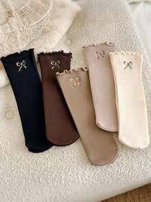 5 paia di calzini alla caviglia morbidi e caldi da donna, con fiori, pizzo, volant e fiocchi, foderati in pile