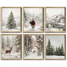 1 件，帆布墙画，带框墙面装饰，复古圣诞老人和圣诞树艺术品，非常适合客厅、卧室或入口处的节日墙面装饰，节日礼物创意，冬季装饰，圣诞节家居装饰，圣诞节