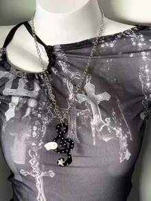 1pc Polka Dot Music Note Necklace, Fuchsia/Black/Purple Music Note Necklace, Unique Music Note Necklace, Handmade Retro Music Note Necklace For Girls, Indie Sweet Sweater Chain Single Wing Angel Subculture Choker, Holiday Gift Necklace, Suitable For Party/Casual Wear And Events