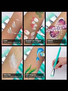 17pcs Professional Face Painting Brush Set, Nylon Bristles, Wooden Handle, Alcohol-Free, Embossed Flower Engraving, Oval Shaped, For Body & Face Artistry