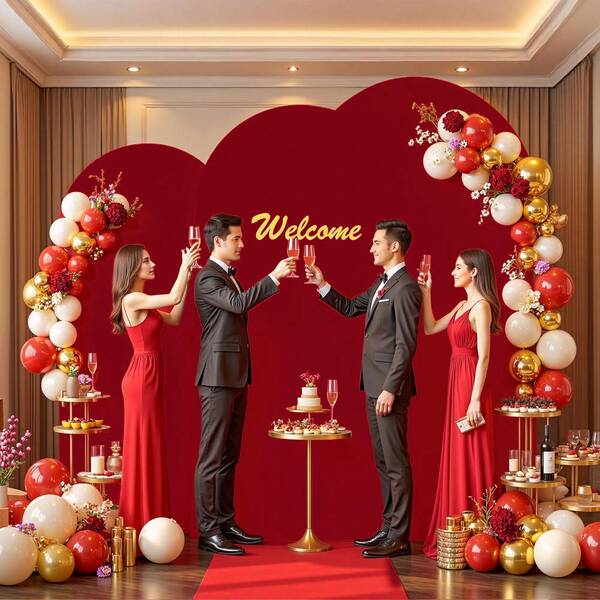 1 Piece, Arch Background, 5 Feet, 6.6 Feet, 7.2 Feet Wedding Arch Cover, Double-Sided Elastic Polyester Fabric Arch Background, Dome Arch Background, Birthday Party Wedding Arch Booth Decoration Event Background - Red (Excluding The Booth, Only Fabric Background)