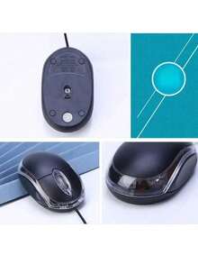 Mouse Sencillo Económico Para PC Laptop Mouse Óptico USB Ratón Alámbrico Con Luz LED 800 DPI - Negro - Ver 5