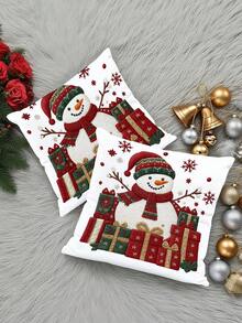 2 Fundas de cojín decorativo con diseño bordado de muñeco de nieve navideño para decoración del hogar, sofá, sala de estar, dormitorio, cama, sillón (sin relleno)