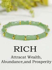 手工制作的中国风竹结手链，配以绿色人造水晶珠和金色隔珠 - 象征着丰收、繁荣和好运，适合女性日常佩戴或节日礼物（新年幸运符），竹手链，竹结设计，精致的串珠工艺，节日配饰，时尚珠宝，手工制作的外观