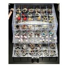 Organizador de pendientes, soporte organizador de joyas acrílico de 3 cajones, estante de exhibición de joyas transparente con 72 compartimentos. - transparente - Ver 3