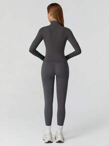 MASKERT 女士套装拼布外套女瑜伽服运动服健身服弹力拼布长裤紧身跑步服柔软舒适居家休闲 - 深灰色 - 查看 2