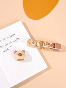 5pcs Capybara Stationery Set, Including A Creative Pencil Case With A Correction Tape, Eraser, And Ruler. It Can Be Used For Drawing And Correcting Pencil Marks, Making It A Beautiful Gift For Friends.