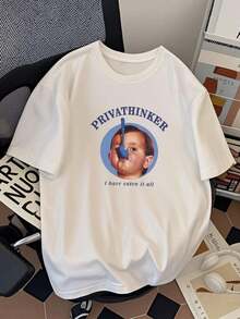 Allseason Apparel Men's 100% Cotton Relaxed Fit Graphic T-Shirt - Soft And Breathable Short-Sleeve Crew Neck Tee. Featuring A Humorous "Privathinker I Have Come Closer" Slogan And Youthful Illustrations. Casual Streetwear Suitable For All Seasons. Soft Fabric. - White - View 1