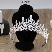 Sier Light Blue Opal Bridal Tiara Set Wedding Crown Necklace Earrings Elegant Gift Box Included Jewelry For Women Brides - 如圖 - 查看 6