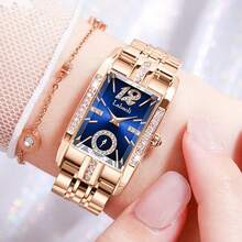 1 pieza Reloj de pulsera de cuarzo para mujeres con banda de acero inoxidable marrón, esfera cuadrada brillante y detalles, adecuado para el transporte diario y decoración, LA306