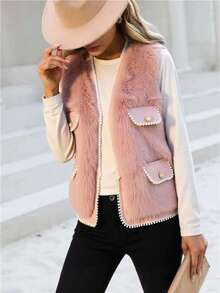 Women Faux Fur Coats - Pink - View 3