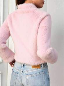 Novedades otoño/invierno Ropa de abrigo para mujer Chaqueta corta con ribete de piel Diseño cruzado Forro polar grueso para proteger del frío Cierre con cremallera y bolsillos Elegante estilo bohemio Y2K Informal, sensual, ropa para estar en casa, salidas, vacaciones, fiestas Prendas de punto cálidas a rayas Pantalones con motivos bordados Adecuado para Navidad, Halloween, Año Nuevo, Día de Muertos, citas, cumpleaños, bodas - Rosa - Ver 2