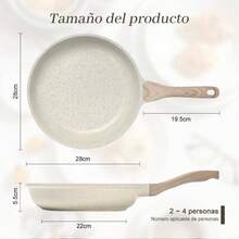 Sartenes Antiadherentes, Sartn de Chef de Granito con Revestimiento Fcil Limpieza, Bateria de Cocina Libre de PFOA, Sartn para Estufa de Induccin Blanco, 24CM - Blanco + 28CM - Ver 8