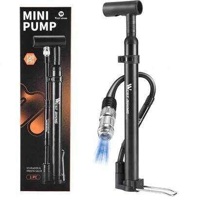 Bike Pump - 120PSI Pump With Gauge, Quick And Efficient Bike Pumps All Bikes, Lightweight Portable Bike Pump, Schrader Presta Pump Road Mountain Bikes