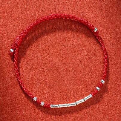 1pc S925 Sterling Silver Chain Bracelet, Lucky Bamboo Knot Braided Red String Bracelet, Small Gift For Best Friend, Suitable For Girls, Boys, Daily Wear, Travel, Party, Collection, Comes In Elegant Gift Box