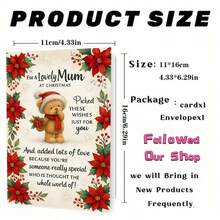 1pc Christmas Card For Mom - Cute Teddy Bear & Floral Wishes With Poinsettias & Holly, Heartfelt Message From Son Or Daughter, Special Gift For Mother - Red & Green Holiday Greeting Card With Golden Bow & Snowflakes, Sentimental Keepsake For Mum, Festive Bear Design With Red Poinsettias & Green Foliage, Perfect For Christmas Celebrations,