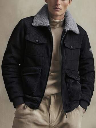 男士灯芯绒夹克，保暖内衬，时尚休闲运动外套，适合秋冬季穿着