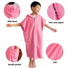 1 件儿童浴巾连帽衫吸水速干拉链冲浪斗篷换尿布毛巾游泳外套可穿戴沙滩巾粉色和海军蓝色 - 彩色 - 查看 4