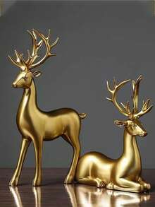 2pcs Christmas Prosperity Deer Decor, Luxury Creative Ornaments For Wine Cabinet, Living Room, Office Desk, Housewarming Gift - Multicolor - View 1