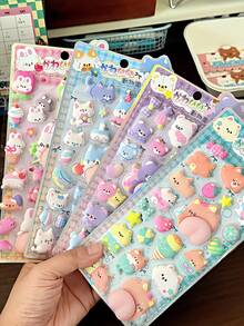 3D Soft & Fluffy Rabbit & Bear Party Stickers, Suitable For Scrapbooking, DIY Diary, Stationery Decoration, School & Office Supplies - Multicolor - View 2