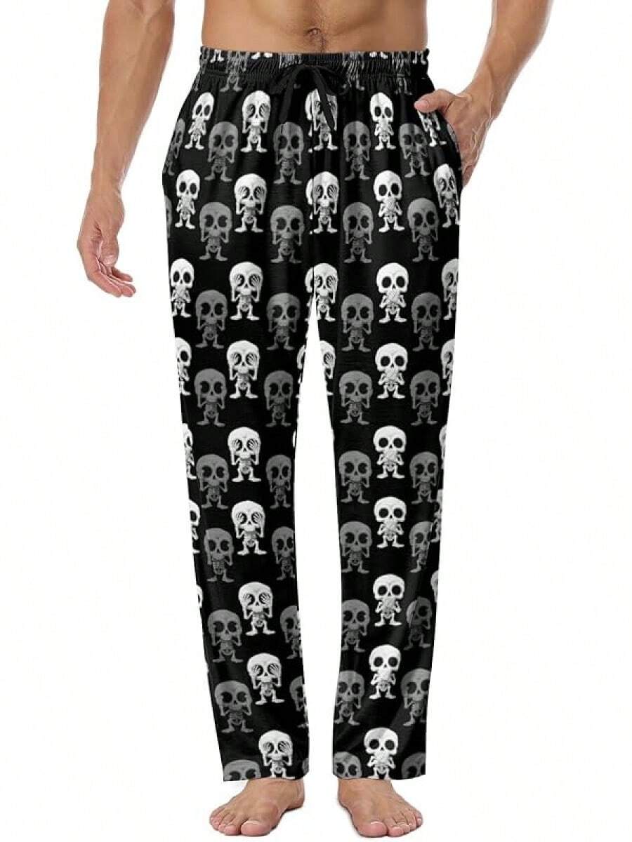 Mens Pajama Pants, Soft Lounge Sleep Pants With Pockets Lightweight Long Pajama Bottoms For Menhalloween - 萬聖節骷髏 - 查看 1