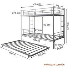 FABATO Litera Base Cama Individual - Base de Cama Individual de Metal 3 en 1 - Convierte en 2 Camas Individuales para Recamaraás Cama Canguro Individual con Ruedas (Gris) - gris - Ver 4