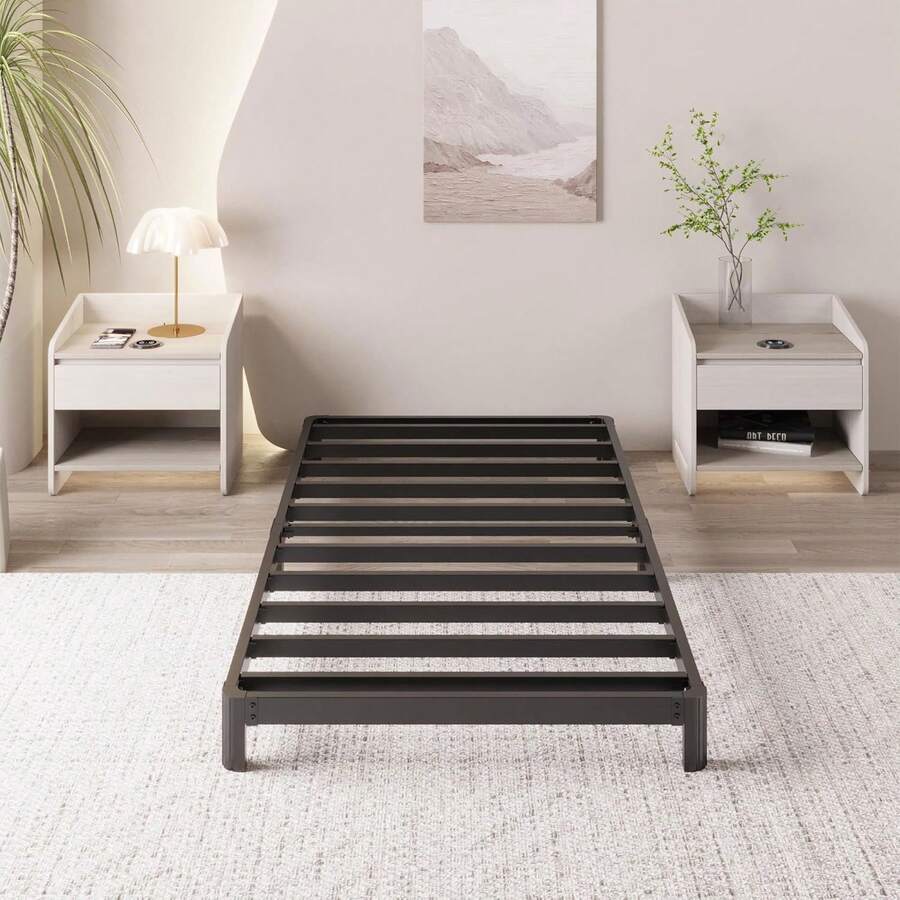 Yicensen - Marco de cama individual de 4 pulgadas de perfil bajo, no necesita somier, marco de cama de plataforma de metal resistente con patas de esquina redondeadas, fácil montaje, sin ruido, negro - 9 pulgadas - Ver 1