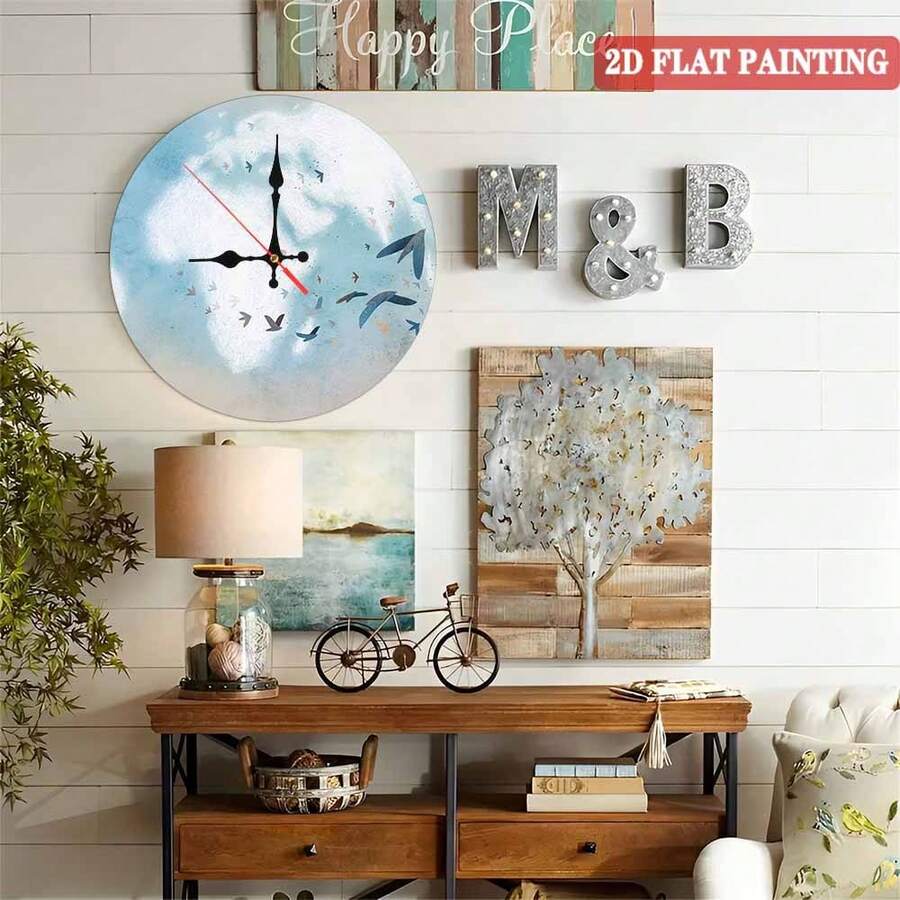 Custom Silent Round Wooden Wall Clock - 10 Inch No-Tick Quartz Movement, MDF Face With Interchangeable Black/White Hands, Peel & Stick Hanger For Bedroom, Office, Cafe