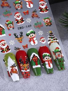 2 piezas Pegatinas de uñas navideñas de invierno, Reno Papá Noel Árbol de Navidad Calcomanías deslizantes de arte de uñas, Accesorios y herramientas de uñas, Suministros de uñas, Suministros de arte de uñas para mujeres y niñas para uso DIY