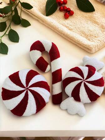 1 pieza Almohada de lujo con bastón de caramelo y menta de peluche - Cojín de sofá a rayas burdeos, apoyo lumbar para automóvil, decoración navideña para el hogar - Tela de fácil limpieza - Diseño a rayas rojo y blanco - Aspecto bordado vintage - Textura suave de peluche - Adecuado para sala de estar, dormitorio, automóvil - Idea de regalo navideño - Edición limitada (2025) - Decoraciones navideñas de almohada de caramelo Decoraciones navideñas Decoraciones navideñas Decoración de la habitación del hogar