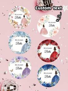 1-100PCS Customized Colorful Crown Birthday Stickers, Personalized Text Wedding Circular Stickers, Custom Adult Gift Labels, Butterfly And Floral Pattern Decoration Labels For Wedding Parties - White - View 2
