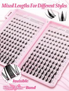 240 D 卷曲睫毛延长 DIY 套装 30D+40D+50D+60D 混合睫毛套装，10-16 毫米簇状 D 卷曲单根睫毛，柔软蓬松，迷你旅行友好型浓密睫毛套装，含胶水、密封剂和镊子，适合家庭使用