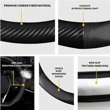 Funda para Volante en Forma de D, Funda para Volante de Coche, 15 Pulgadas de Fibra de Carbono de Microfibra de Piel sinttica, con 1 pcs Toallas de Limpieza de Microfibra A